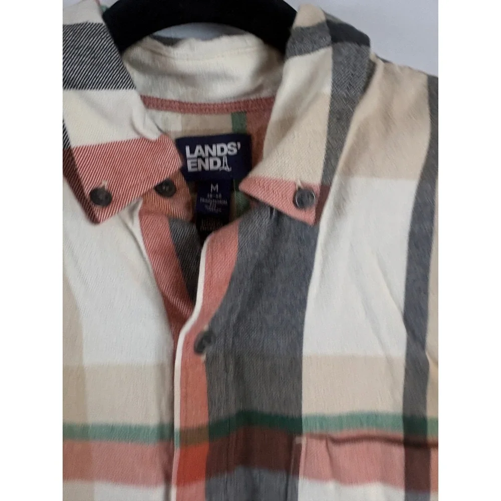 Lands End Mens Medium Traditional Fit Plaid Flannel Button Down Shirt Multicolor